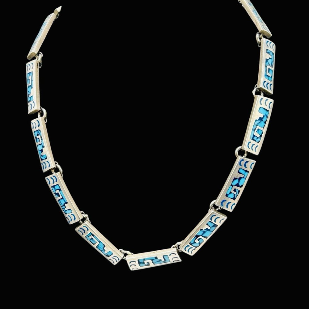 Vintage Mexico Sterling Inlaid Turquoise Necklace